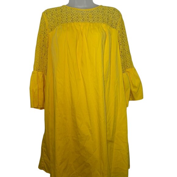 Draper James x ELOQUII Lace Yoke Bell Sleeve Shift Dress Yellow Size 18 - Picture 3 of 6